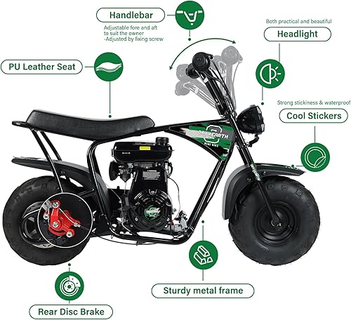 Miniatura 4 de Mini moto todoterreno a gasolina con faro, motocicleta todoterreno de 4 tiempos de 105 CC para niños, con aprobación EPA, soporta peso de 185