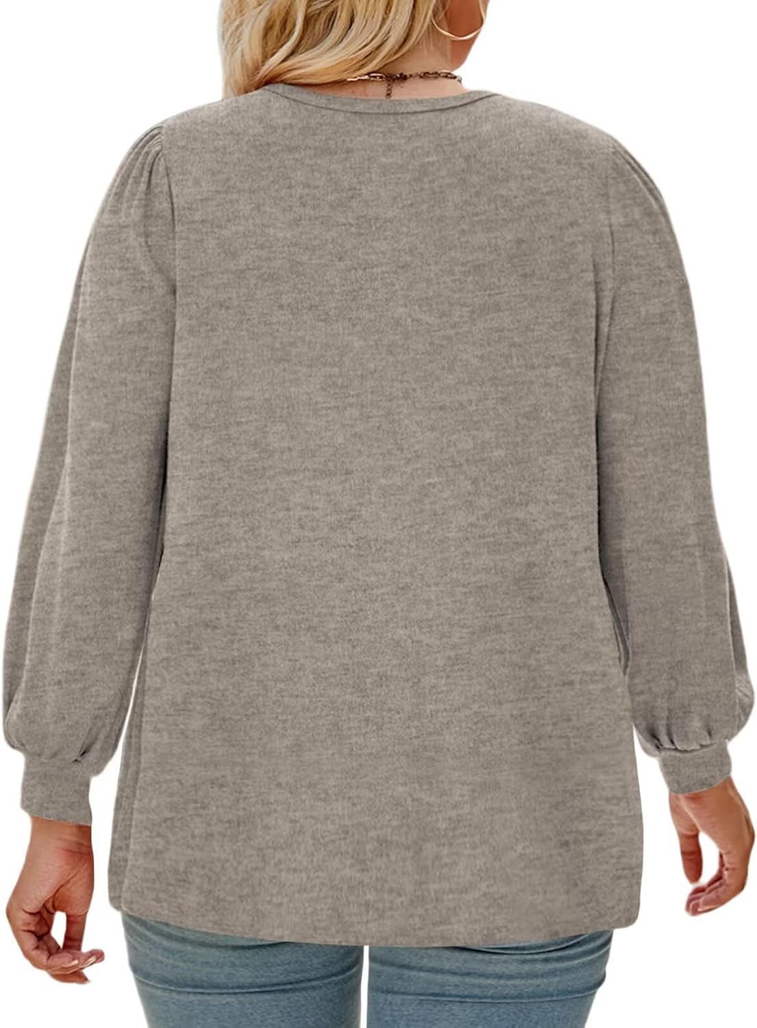 DOLNINE Womens-Plus-Size-Tops Trendy Puff Long Sleeve Shirts Cute Crewneck Pleated Blouses Lightweight Loose Fit Sweatshirts - Image 3