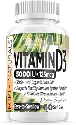 Miniatura 2 de Cápsulas blandas de vitamina D3 de 5000 UI (125 mcg) especialmente para estómagos sensibles, suplementos de vitamina D para la inmunidad/salud