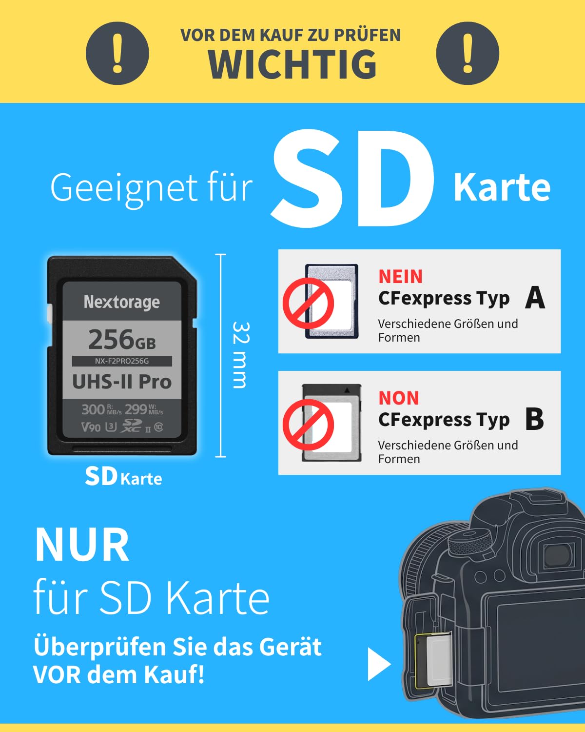 Nextorage SD Karte 256GB UHS-II SDXC, japanische speicherkarte datenspeicher SD Card, Kamera Zubehör für Nikon/Canon/Sony/Fujifilm/Nintendo Switch, F2PRO NX-F2PRO256G