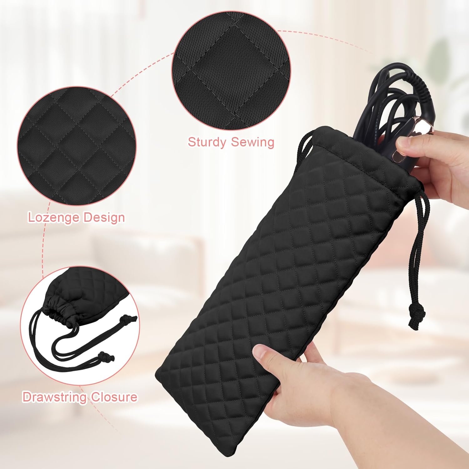 Professional Hot Hair Tools Organizer Cover Bag Heat Resistant Travel Drawstring Storage Case Pouch for Curling Irons, Flat Irons, Hair Straighteners and Styling Tools(14.2" x 5.9")