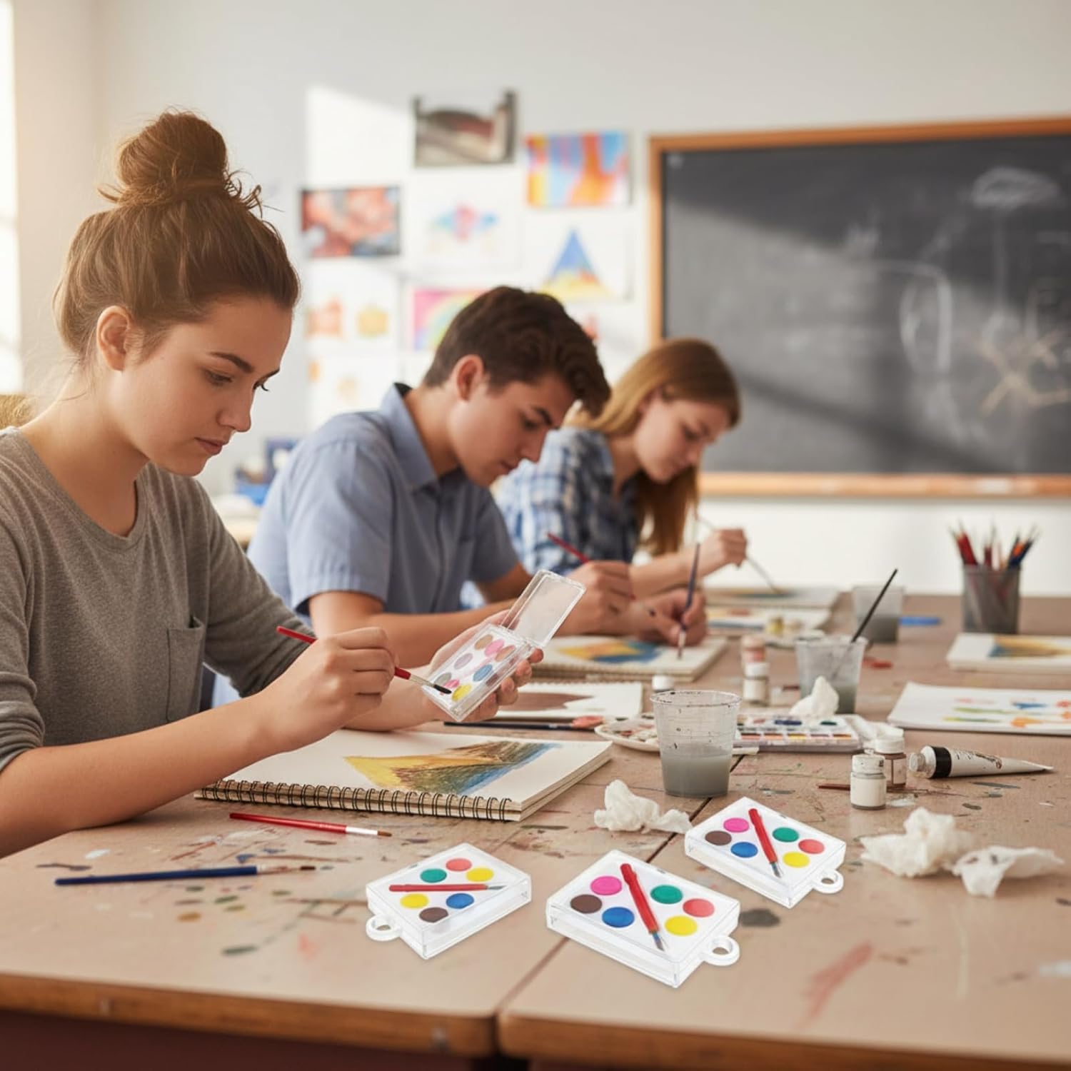 24 Sets Mini Paint Canvas Kit Mini Acrylic Art Party Favor Watercolor Painting Set with Panel Wood Easel Small Art Strips Palettes Brush Teacher School Classroom Reward Party Supplies Birthday Gift