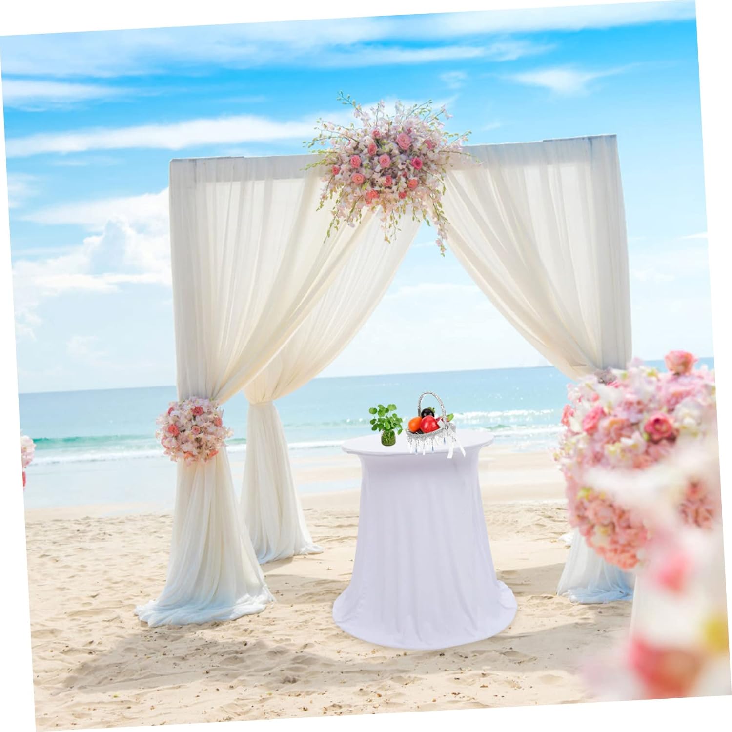 Stretch Elastic Table Cover for Cocktail Tables Round Polyester Tablecloth Footed Design for Weddings Parties and Banquets Washable and Sturdy