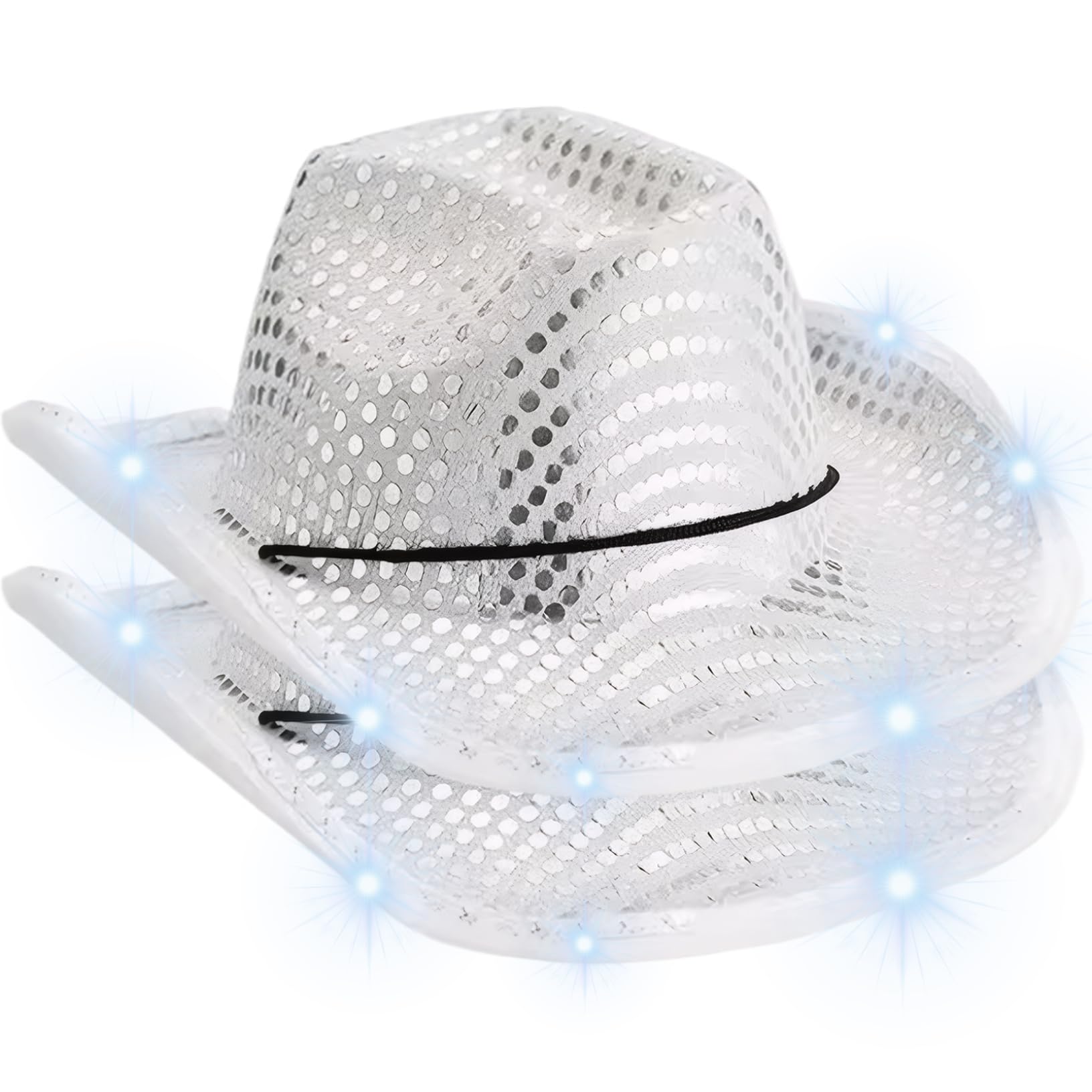 2 cappelli da cowboy con paillettes, cappello da cowboy con luci a LED scintillanti, stile occidentale, discoteca, per carnevale, feste a tema, spettacoli di danza