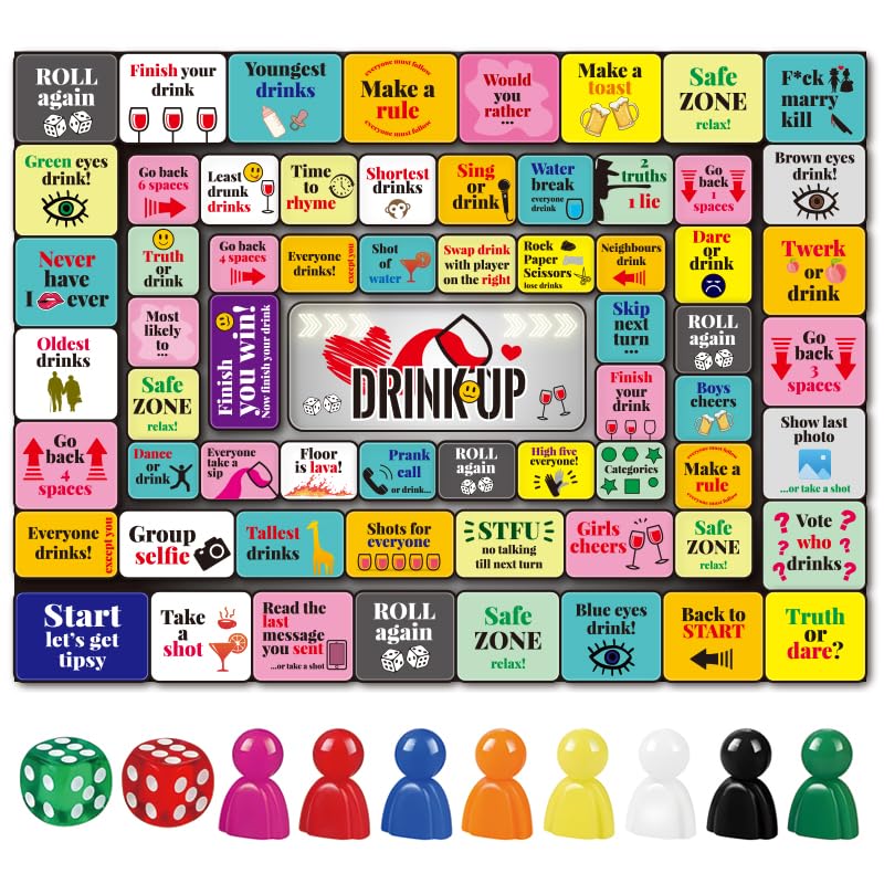 Drinking Board Games for Adults,Drinking Board Game,Rubber Mat Drinking Board Game,Drinking Games,Birthday Party, Family Play or Any Occasion, Age 21+, 2-8 Players (Yellow)