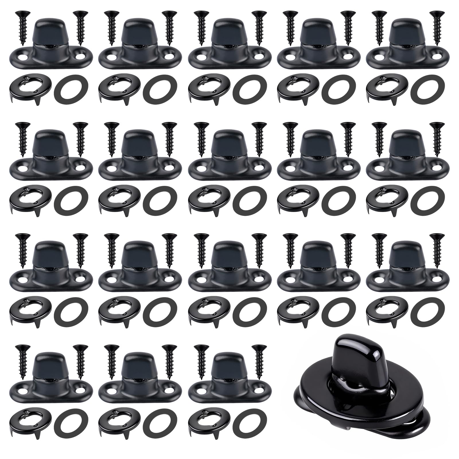 Supkiir 40 Sets Marine Grade Twist Lock Fasteners, Rust-Proof Coated Turn Button with Eyelet and Stud Mounting Screws, Alloy Tarp Grommet Fasteners for Marine Boats, RVs and Canvas Sailboats
