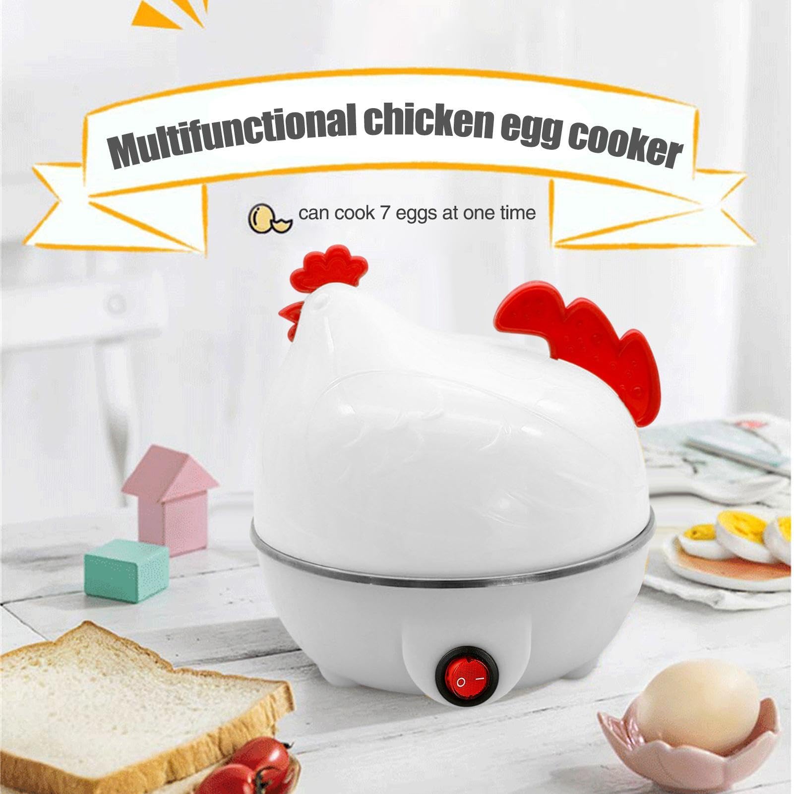 Electric Egg Steamer - Chicken Shape Egg Cooker with 7 Egg Capacity, 350W Egg Boiler with Automatic Shutoff, Soft and Hard Egg Maker, Eggs Poached Machine Ideal for Home, Offiice, Hard Boiled Eggs