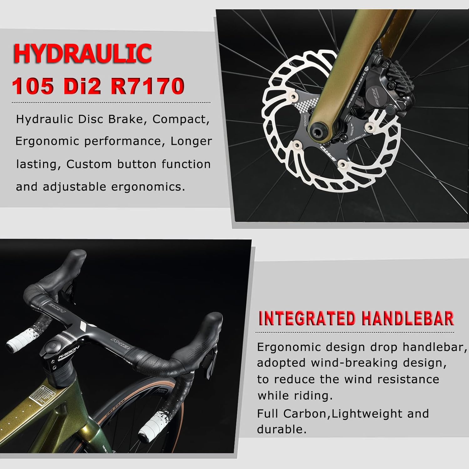 KABON Carbon Rennrad, 700C Carbonfaser Rahmen Rennrad 24S Schaltung Rennrad mit Shimano 105 Di2 7170 Gruppensatz Scheibenbremse Rennräder für Erwachsene Sport & Freizeit
