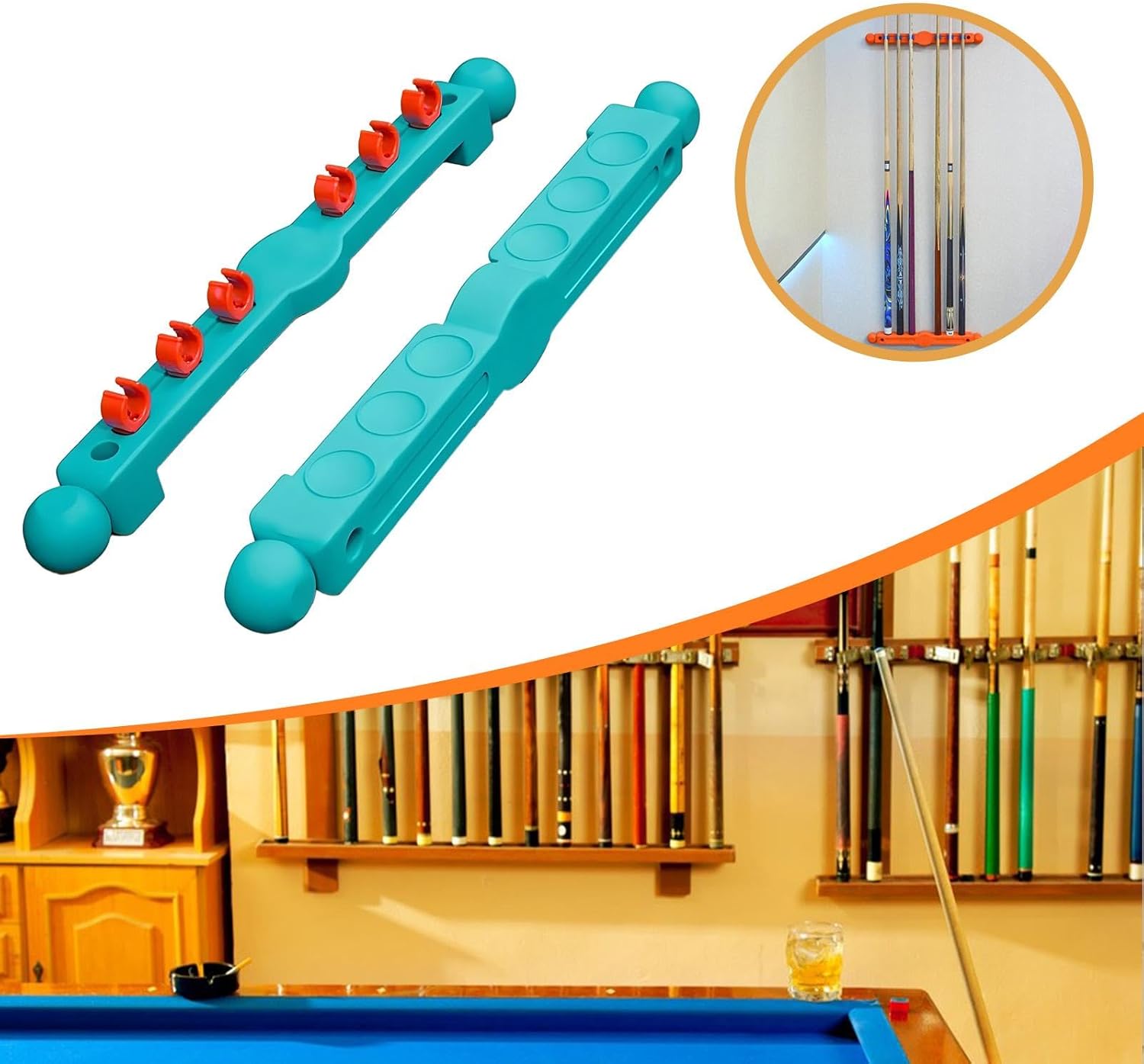 Snooker Pool Cue Rack Display Pool Equipment for 6 Cues Wall Mounted for Billiards Club Community Center Game Room