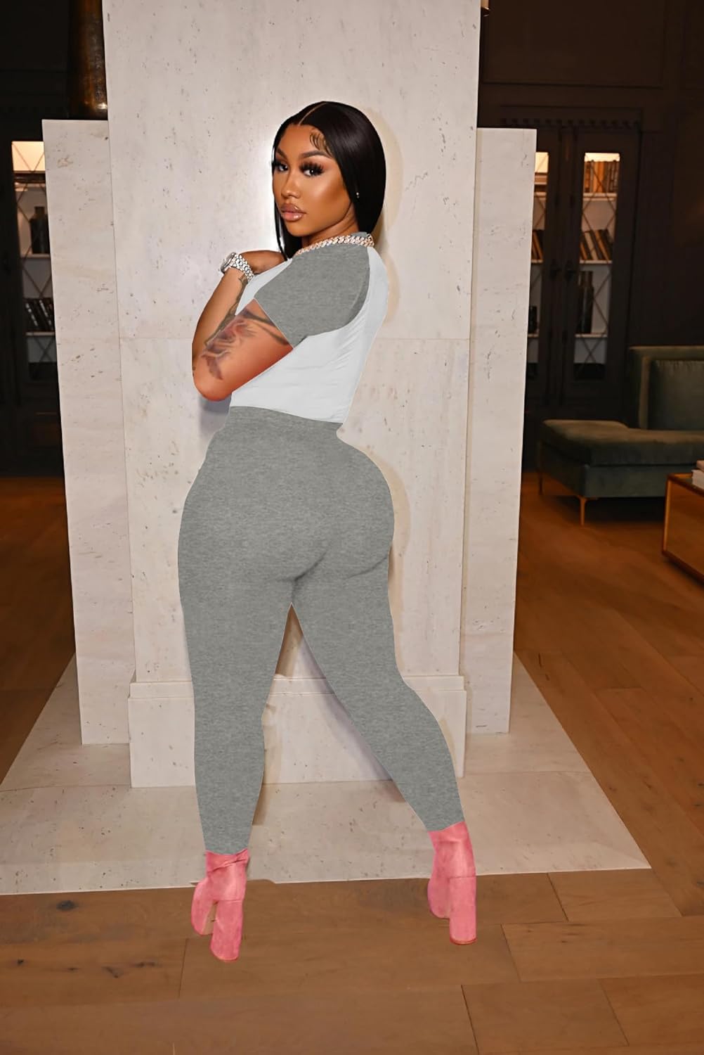 HBQ Women 2 Piece Outfits Sweatsuits Track Suits Crop Tops Biker Long Pants Workout Jogger Sets - Image 4