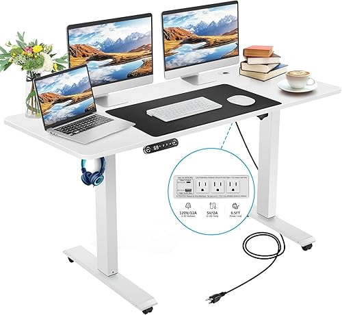 Escritorio eléctrico de pie de 48 x 24 pulgadas, altura ajustable, escritorio para oficina en casa, escritorio de computadora con 2 puertos USB, 3