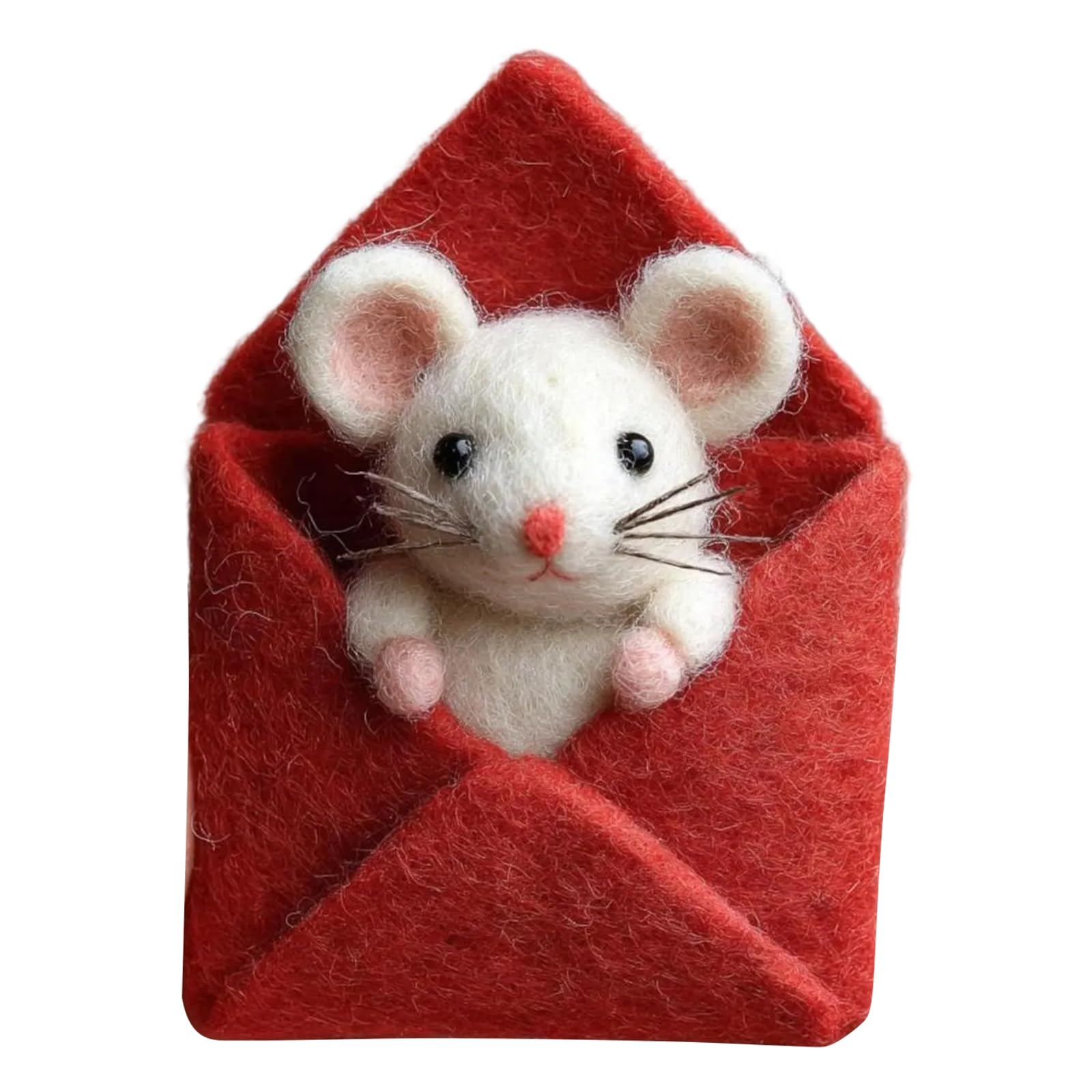Introti Needle Felted Mouse Handmade Felt Mice Figurines Valentines Day Gift Animal Decoration Felt Mouse Ornaments for Tiered Tray Tabletop Home Car Decor (B)