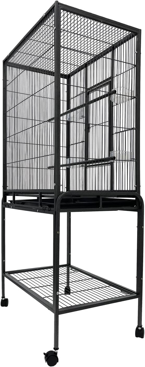 Bird Cage with Stand 25.2inchx16.93inchx52.36inch Medium Size Cage Standing Birdcage with Wheels Wrought Iron Breeding Pigeons Parrot Birdcage for Cockatiel Cockatoo Parakeet
