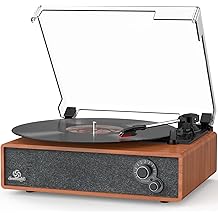 Vinyl Record Player Vintage Turntable for Vinyl Records LP Phonograph Auto Stop Tone Adjustment Belt Drive 3 Speed 3 Size Support Wireless Input RCA Output Retro Walnut Red Brown