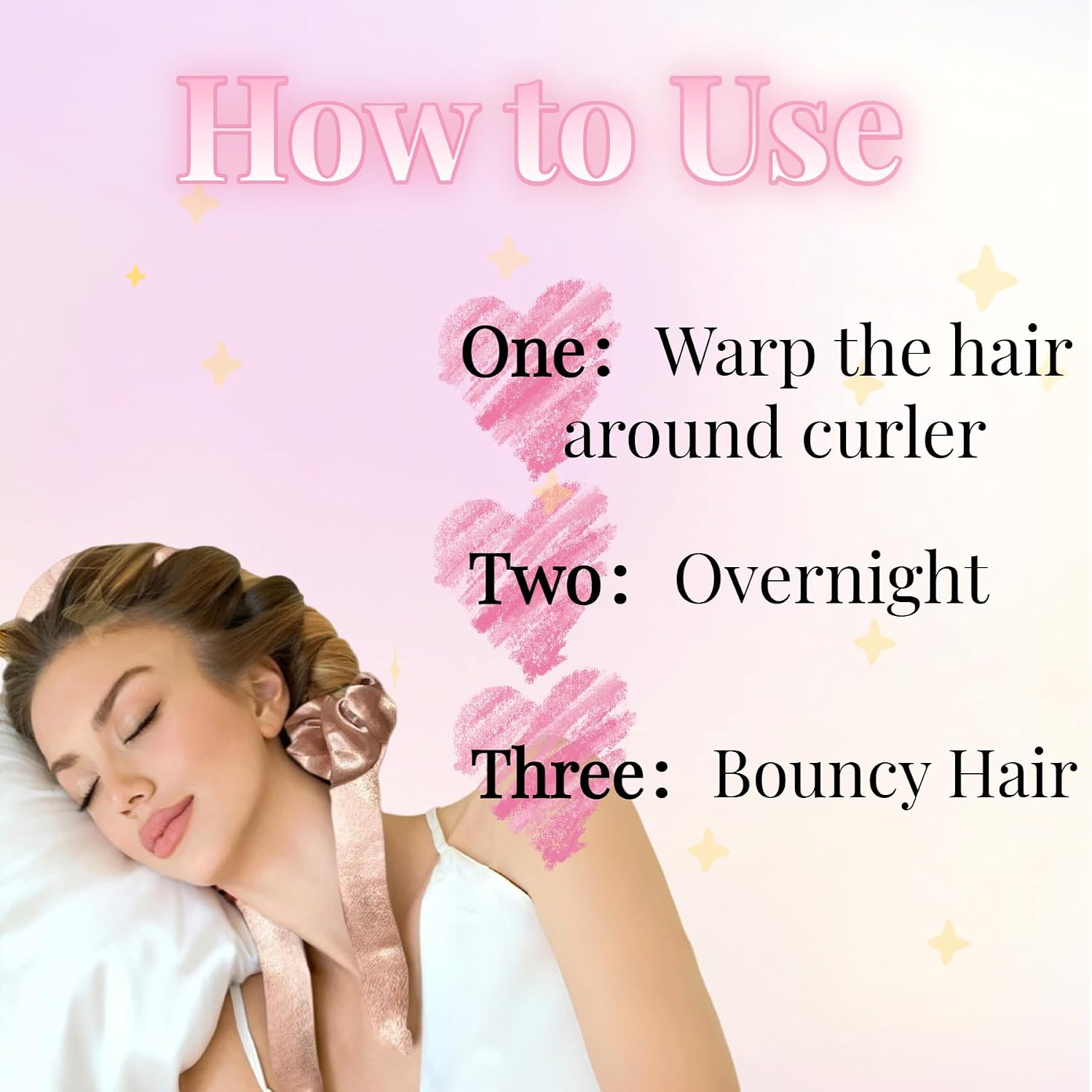 Serenade Sparkling Satin Heatless Hair Curler, Heatless Curling Rod Headband, No Heat Curling Rod Hair Roller for Women and Girls to sleep in, Pink