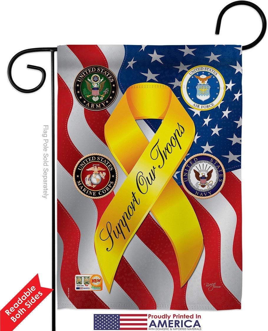 Support Our Troops Freedom Garden Flag Set with Stand Armed Forces Military Service All Branches Honor United State American Veteran Official Small Gift Yard House Banner Double-Sided 13 X 18.5