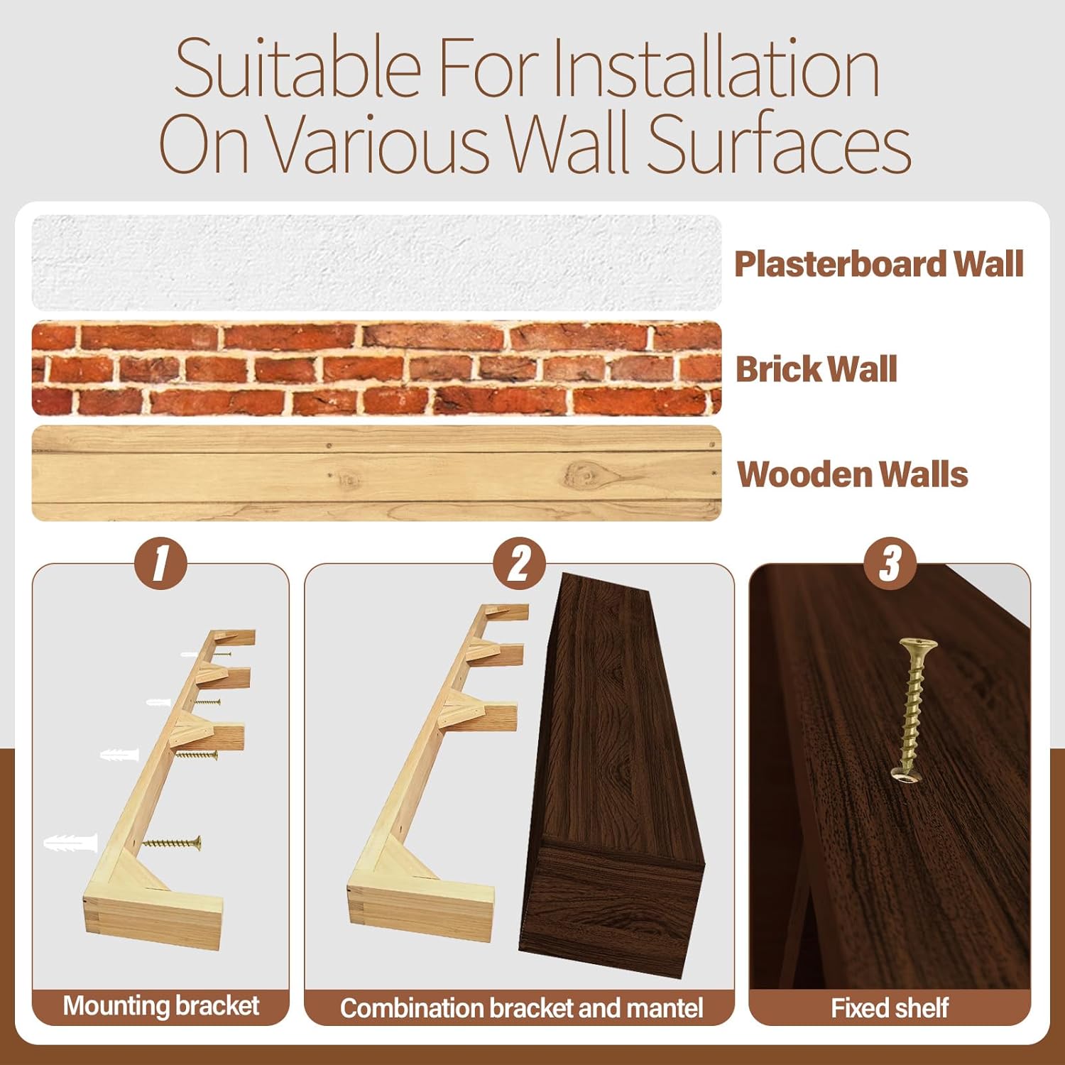 Fireplace Mantel Handcrafted Wall-Mounted Floating Mantel Shelf Decoration Wood Fireplace Mantels Suitable for Living Rooms,Bedrooms, Tvs, Bookshelves.(Retro Walnut,60" L x 8" D x 6" H)