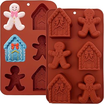 Christmas Silicone Molds For Baking Large Christmas Chocolate Mold 3D Shape Gingerbread Man Candy House Cake Molds for Soap Jello Chocolate Cake Madeleine Candle Resin Festival Home Decoration