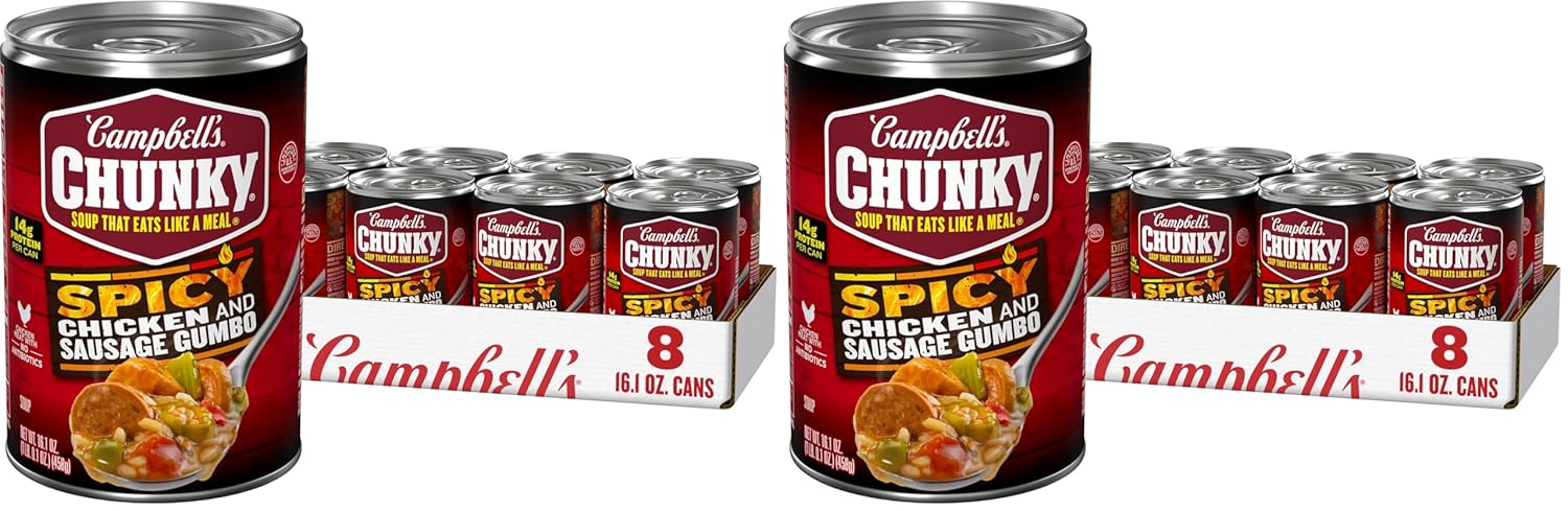 Campbell's Chunky Soup, Spicy Chicken and Sausage Gumbo, 16.1 oz Can (Case of 8) (Pack of 2)