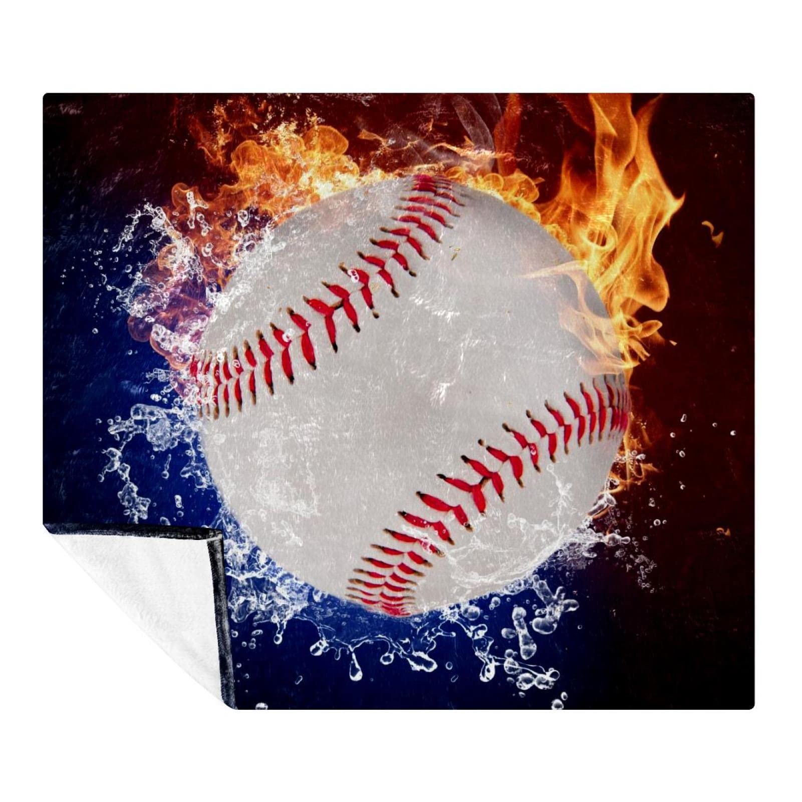 Couverture polaire baseball feu eau pour cocooning canapé et déco de chambre