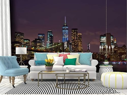 Miniatura 6 de Rollo de papel tapiz autoadhesivo con vista de manhattan por la noche, horizontes e imágenes de la ciudad de Nueva York, papel tapiz removible para