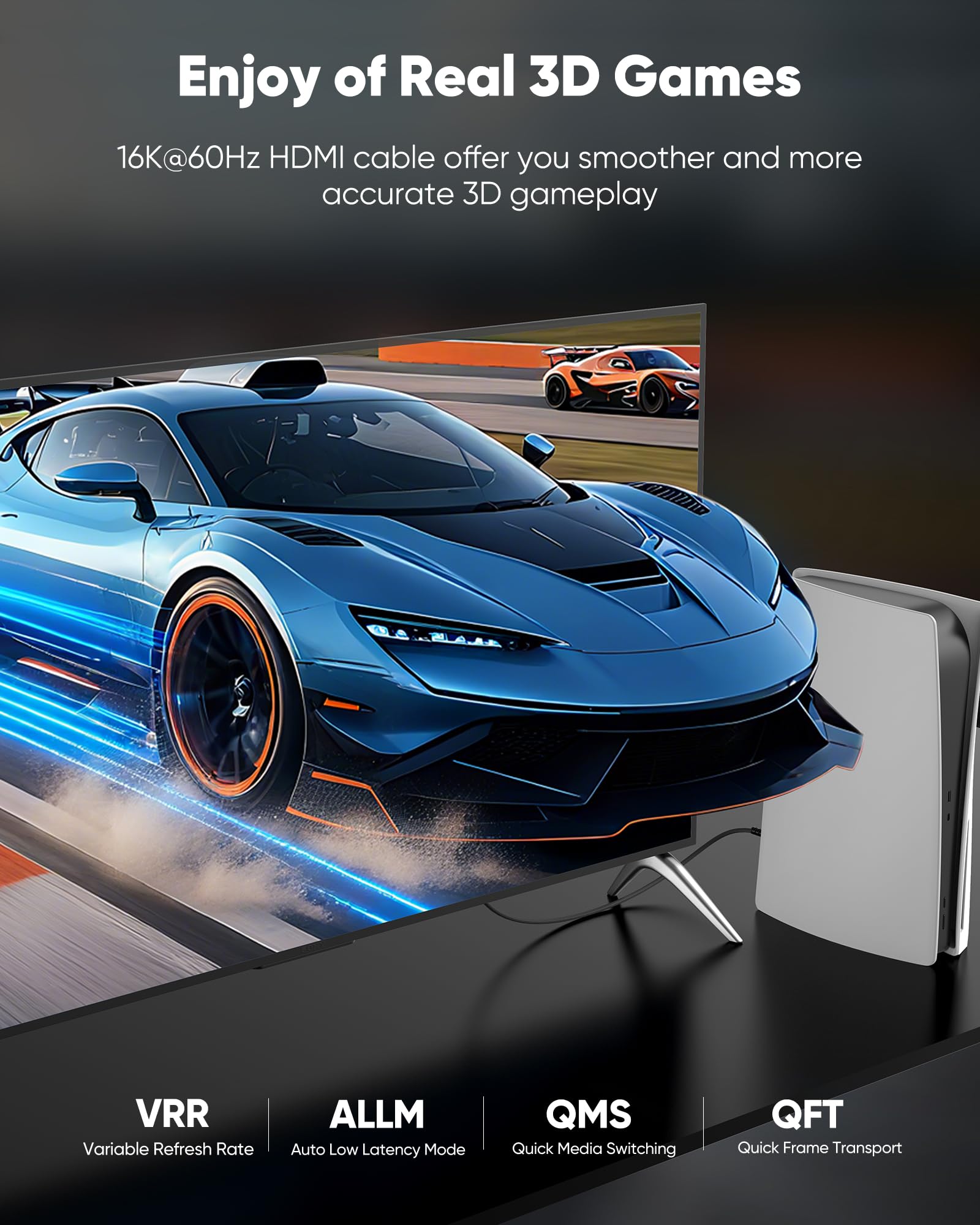Highwings Cable HDMI 16K 10K 8K 6FT, 8K @120Hz 144Hz HDMI 2.2 Cable ultra alta velocidad 96Gbps, duradero, flexible, para monitor de juegos, consola de juegos, tarjeta gráfica, medios de transmisión