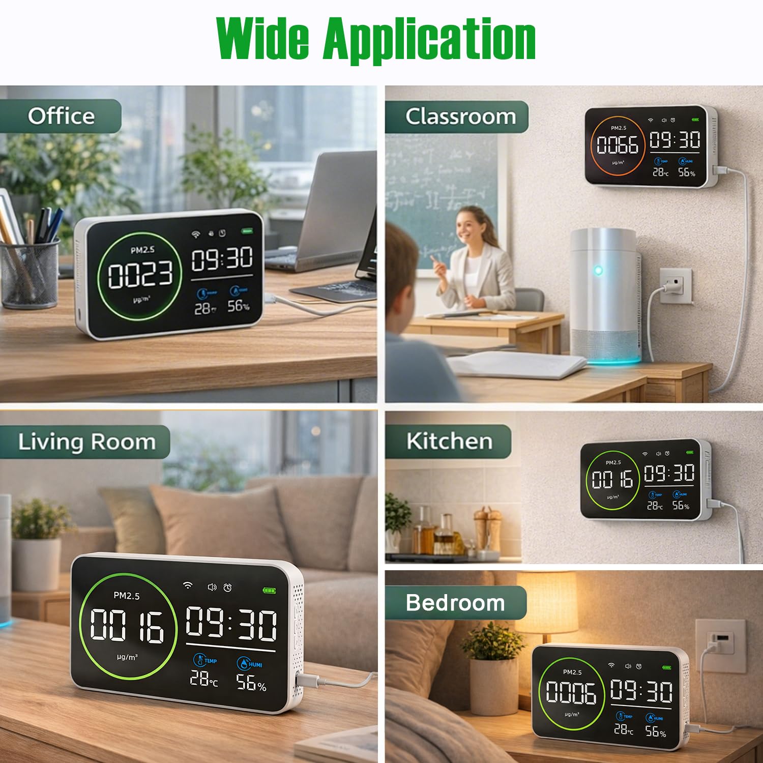 ‌LYCEBELL Medidor de Calidad de Aire Interior con WiFi y App Tuya Smart - Detecta Partículas PM2.5, Temperatura y Humedad en Tiempo Real con Alarma y Registro, para Hogar, Oficina y Dormitorio‌