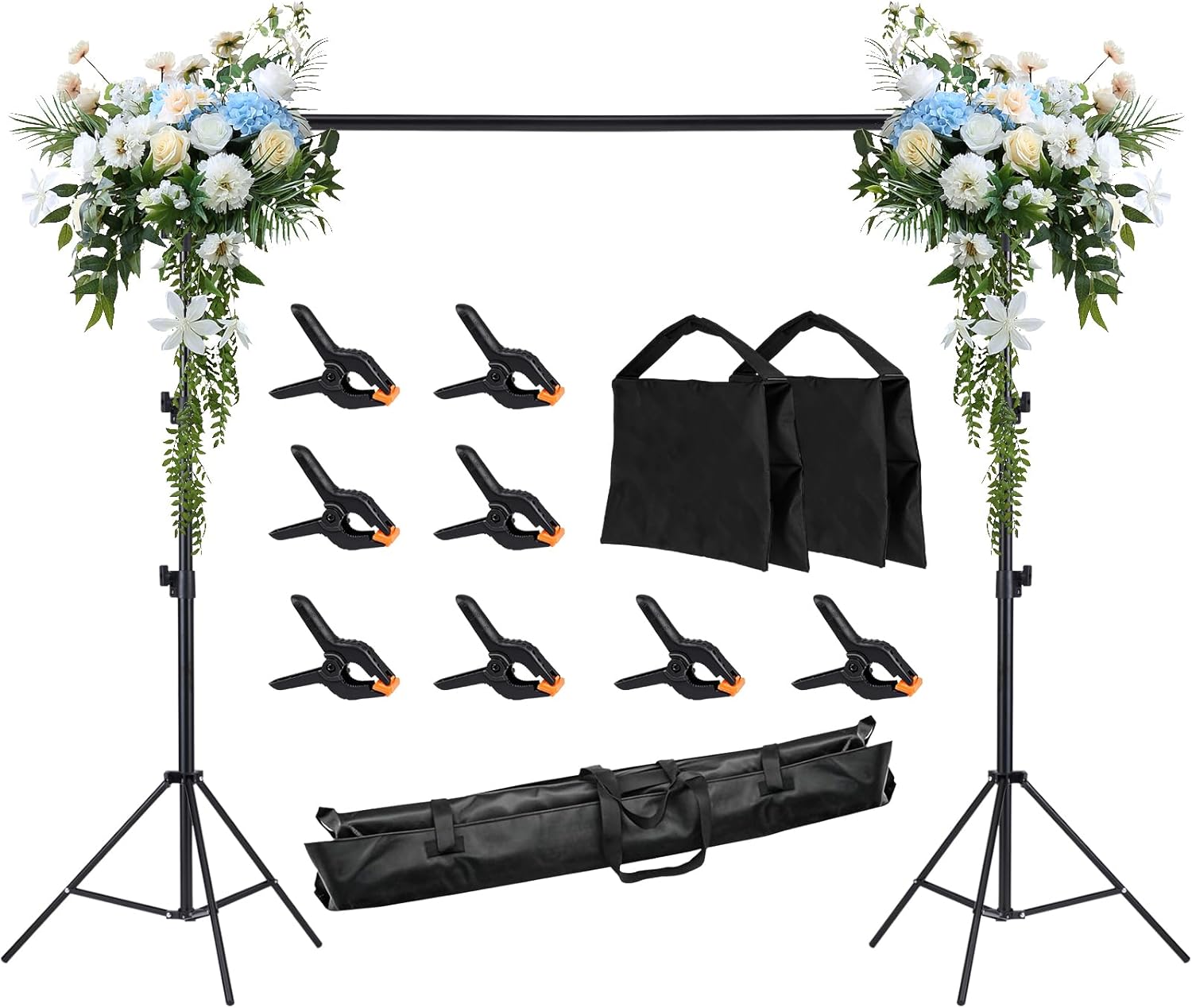 8x10ft Backdrop Stand Kit - Adjustable Photo Background Support System for Photography Studio, Wedding Party, Heavy Duty Aluminum Tripod with Carrying Case
