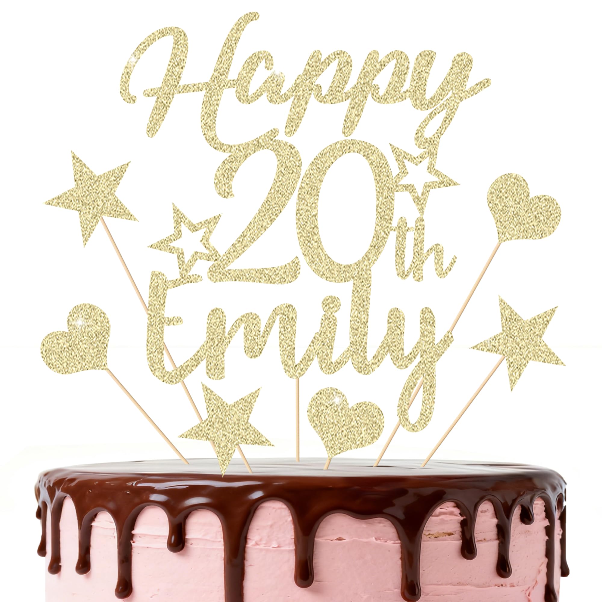 EDSG Happy Birthday Cake Topper Personalised Cake Topper, Birthday Cake Party Decorations, Double-Sided Glitter Birthday Cake Toppers 16th 18th 21st 30th 40th 50th 60th 70th 80th (Champagne Gold)
