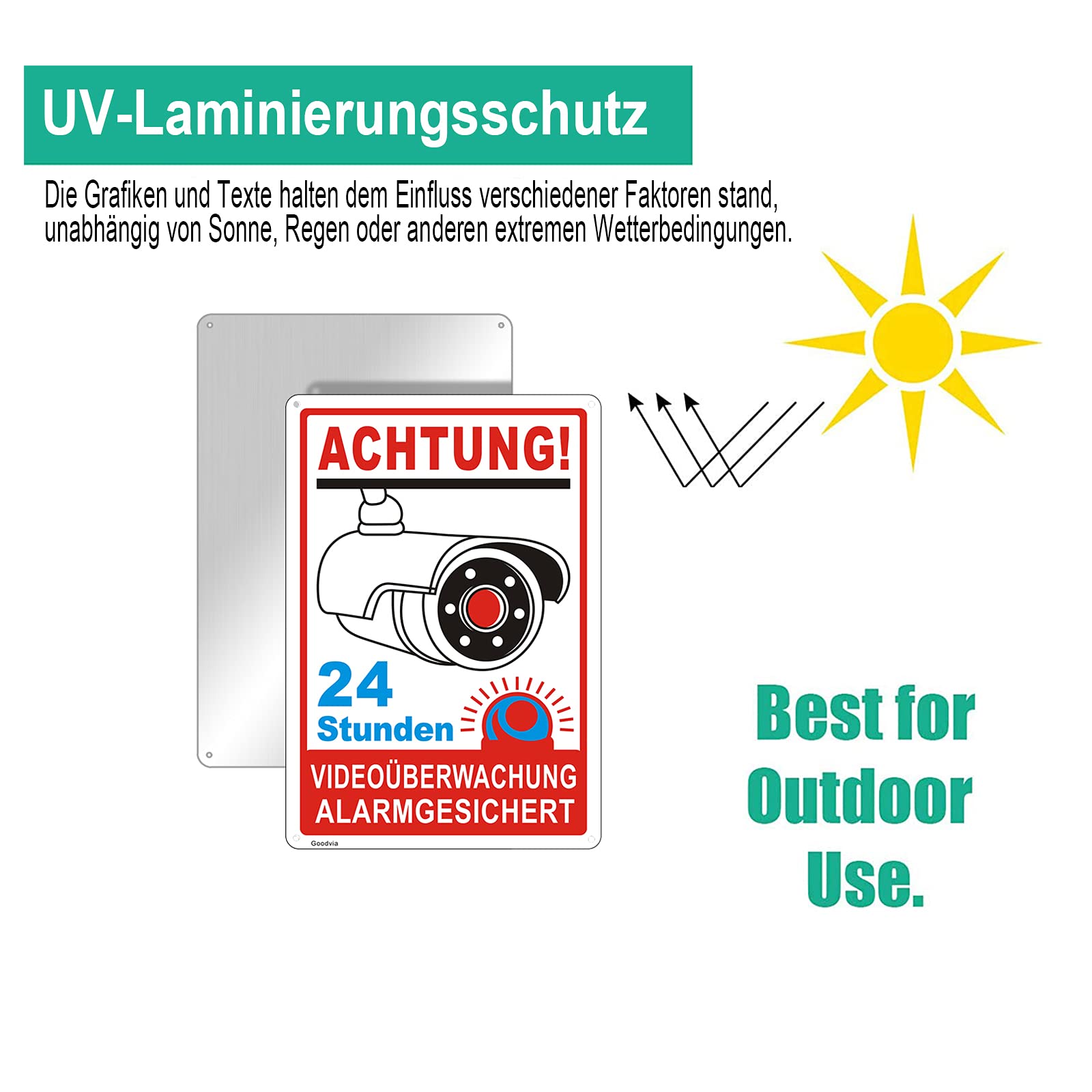 Acuxiaza Videoüberwachung Schilder 2 Stück - Reflektierende Alu-Schilder 20x30 Cm Für Innen/außen
