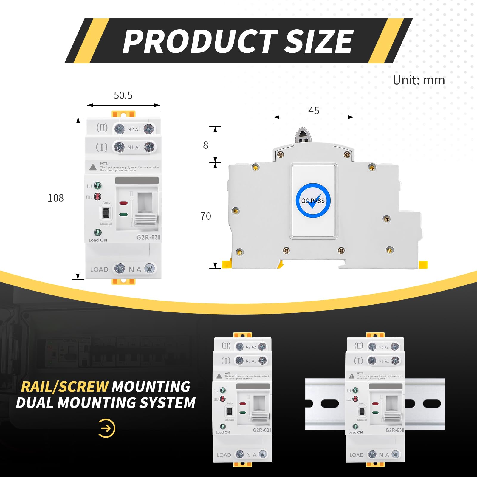 Netzvorrangschaltung Dual Power Automatic Transfer Switch 2P 63A 220V ATS Photovoltaico Schalter 2 Positionen Notstrom Umschalter Doppelspeisung