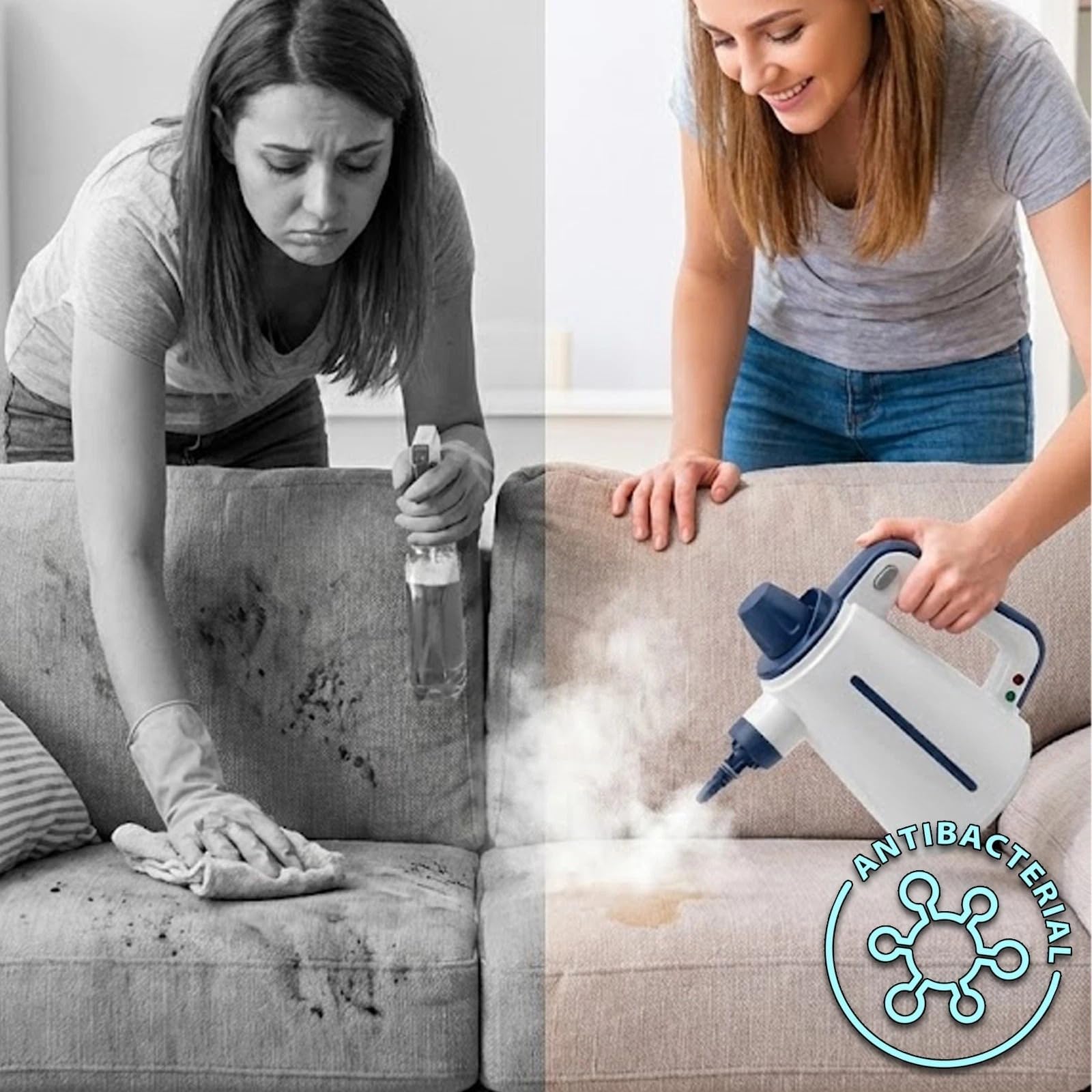 Pulitore a Vapore Portatile Multiuso 5 Accessori Igienizzante 110° Sterilizzatore di Virus e Batteri Panno per Rimuovere Macchie Pavimento Divano Moquette Tende Sedile Auto Cucina (A - 350 ml)