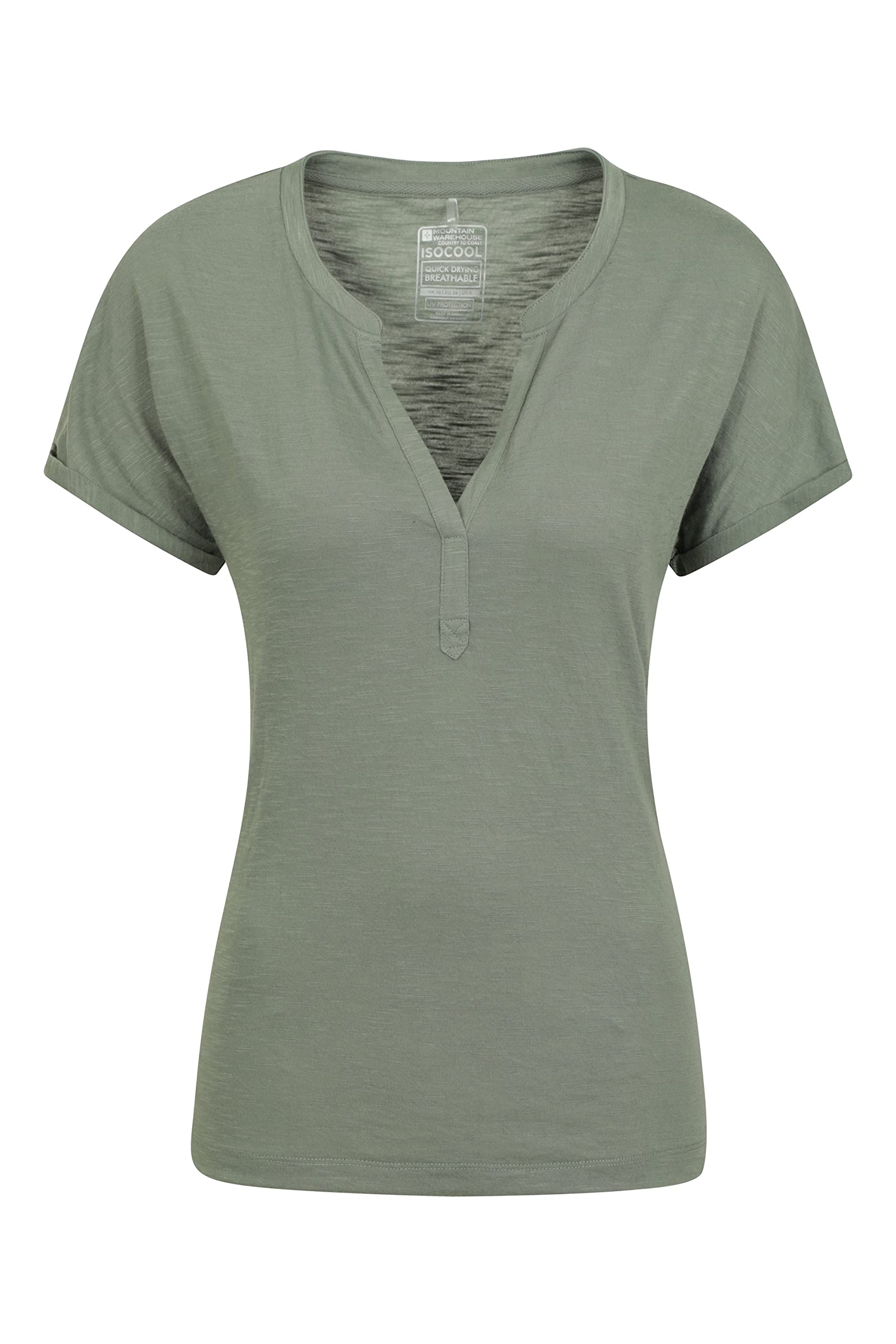Mountain Warehouse Women's Khaki Skye Slub T-Shirt - Uv Protection Casual Active Tee, Lightweight Top, Breathable - Spring Summer, Holiday, Gym, Outdoors Size 16
