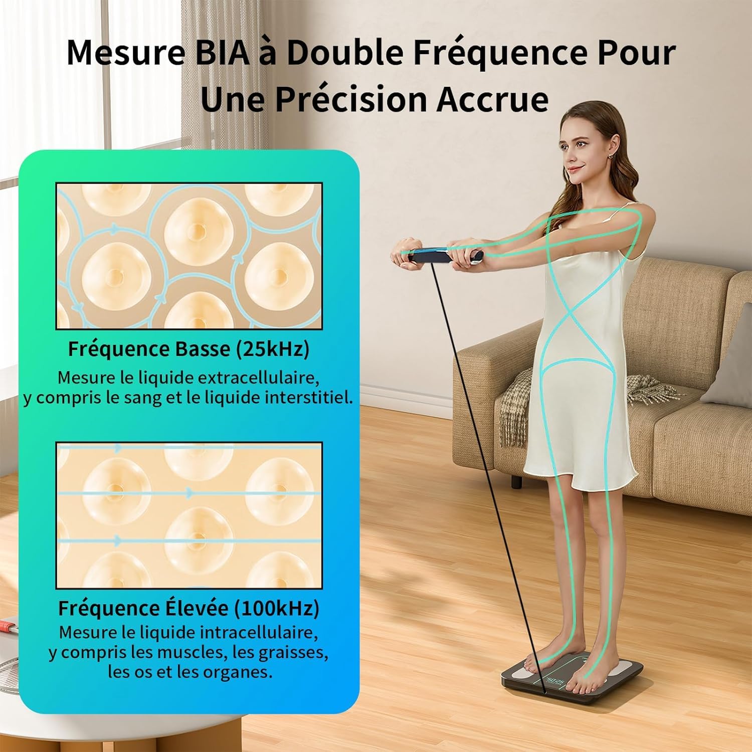 Balance Pèse Personne Connectée Impédancemètre Avec 8 Électrodes Haute Précision, 29 Données Corporelle Écran sur la Poignée Avec APP pour Andriod et iOS, Max. 180kg/400lb/28st, 30 * 35CM