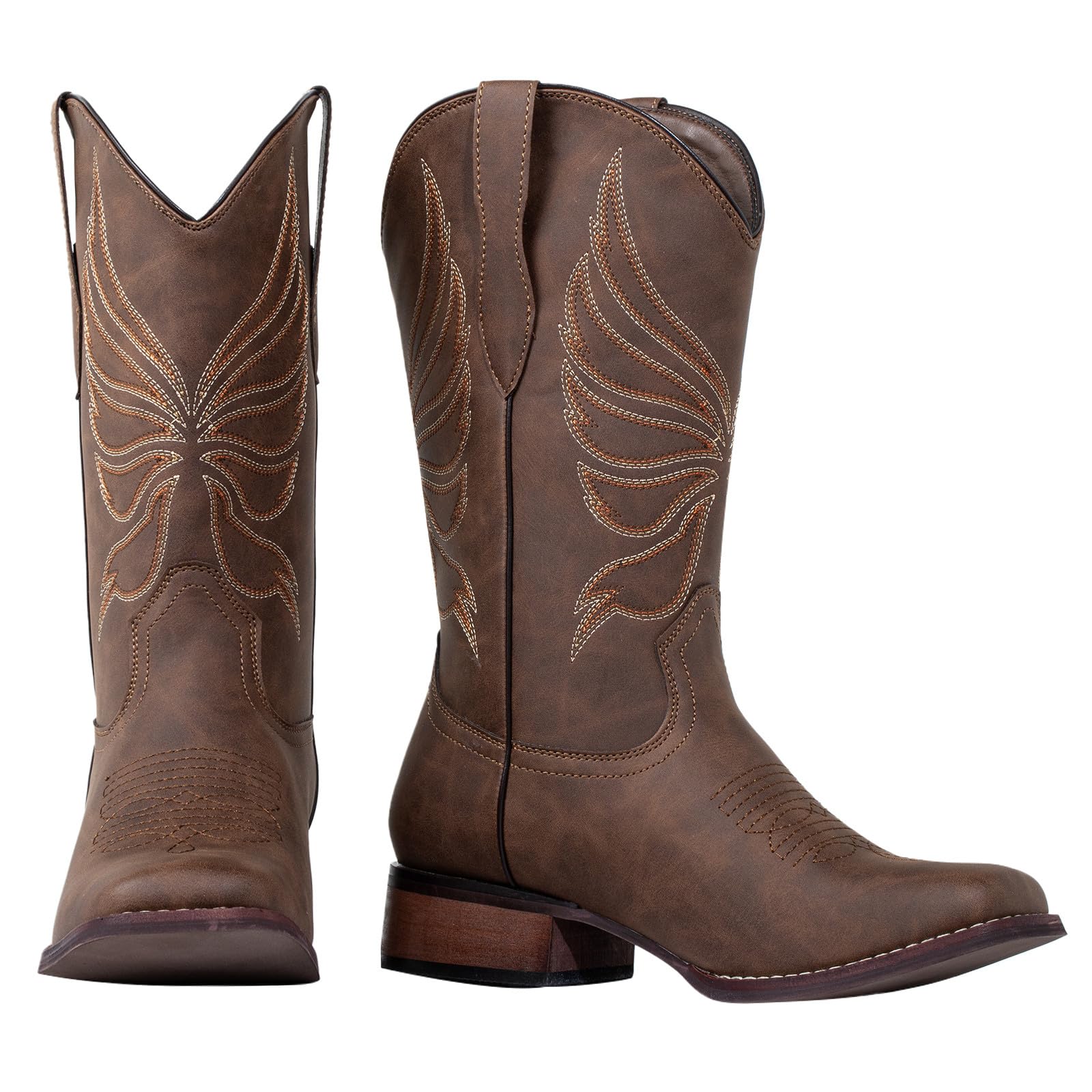 J's.o.l.e Cowboystiefel für Damen, quadratischer Zehenbereich, breite Wade, Cowgirl-Stiefel, modische Westernstiefel