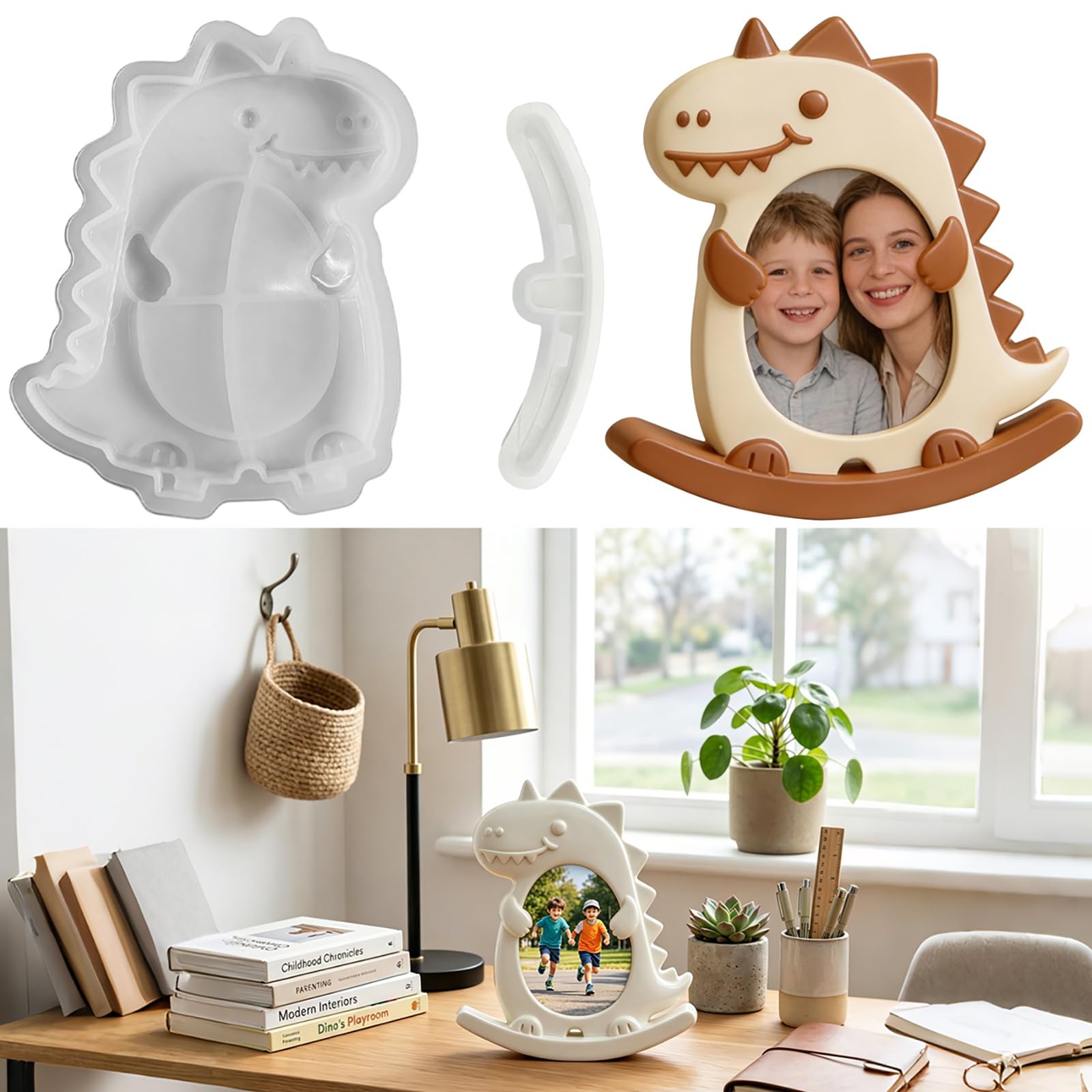 Tuxuzal Silikonform für Dinosaurier Bilderrahmen mit Sockel, Tiere Silikonform Gießform Dinosaurier Epoxidharz Form für DIY Fotorahmen, Tiere Bastelform Gipsform Tischdekoration