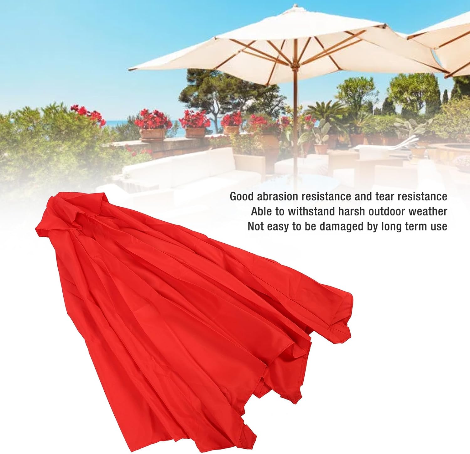 Outdoor Umbrella Canopy Replacement, Sun Shade Cover 270cm Diameter 6 Ribs with Rainproof Fabric for Patio Garden Beach Pool