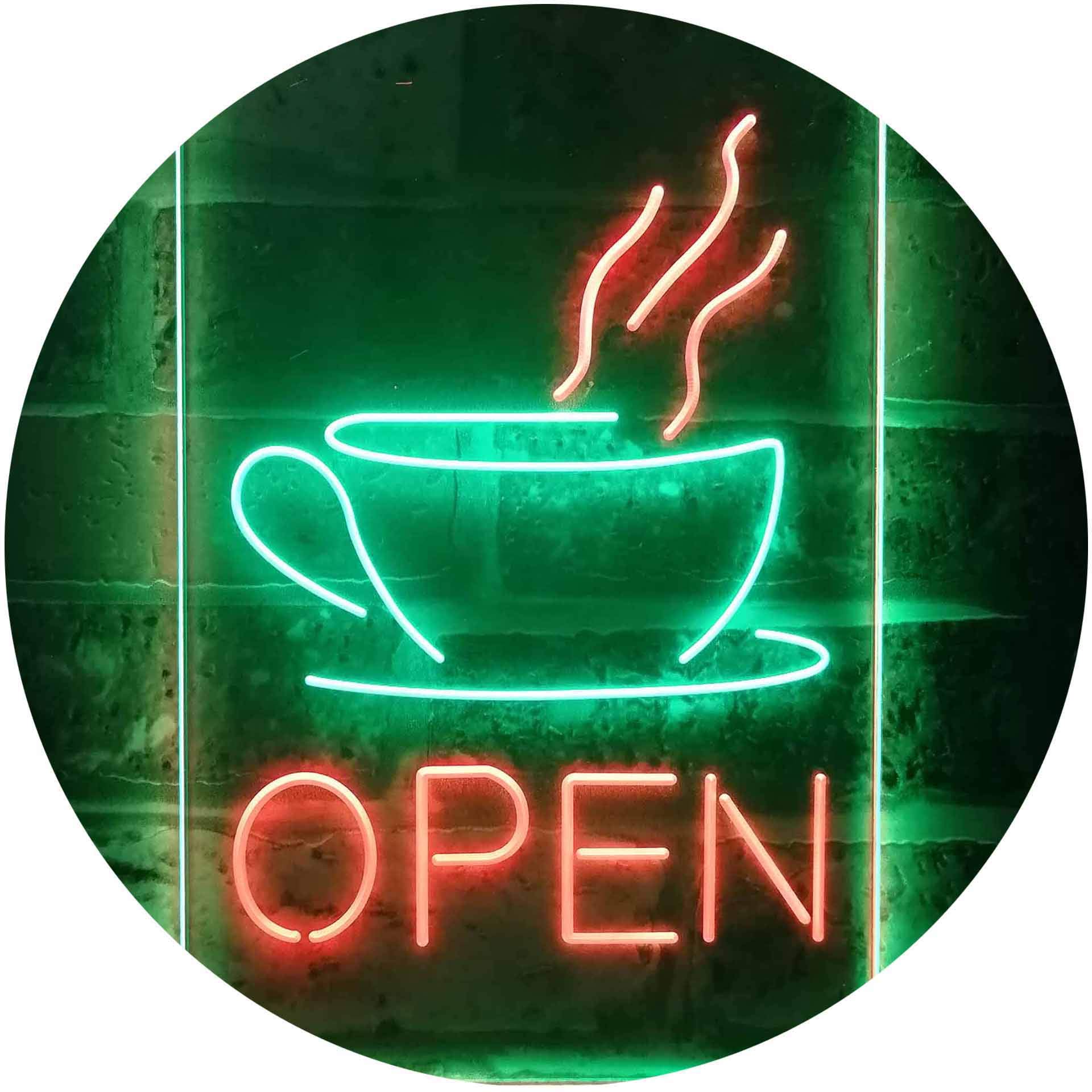 ADVPRO Open Coffee Cup Café Bistro Shop Dual Color LED Enseigne Lumineuse Neon Sign Vert et Rouge 400 x 600mm st6s46-i2038-gr