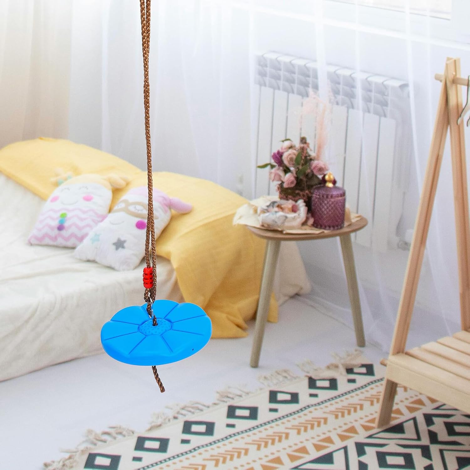 minkissy Octagonal Petal Tree Swing Disc, Thickened Blue Plastic Hanging Swing for Indoor and Outdoor Backyard Play and Garden Entertainment