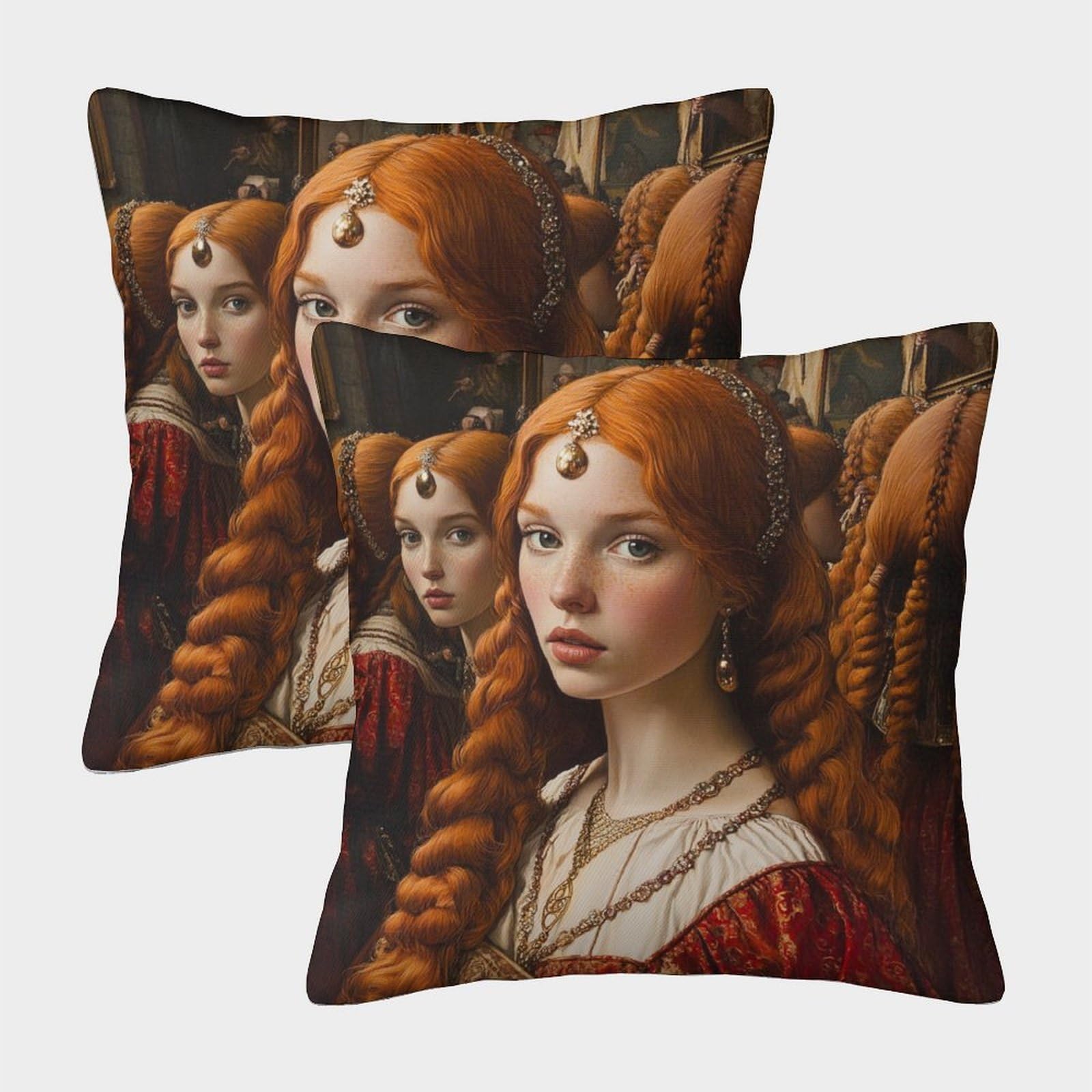 kaiyun 2 Pack Mirror Lady Pillow Case 40x40cm Throw Pillow Case,Modern Decoration Red-haired People in Medieval England Pattern for Terrace Sofa Bedroom Indoor Outdoor Party
