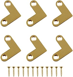 JCBIZ 6pcs 27x10mm Right Angle Copper Corner Bracket Gold Color Flat Corner Brace Plate Support Drawer Fixed Corner Code Antique L Shape Brass Bracket Joint