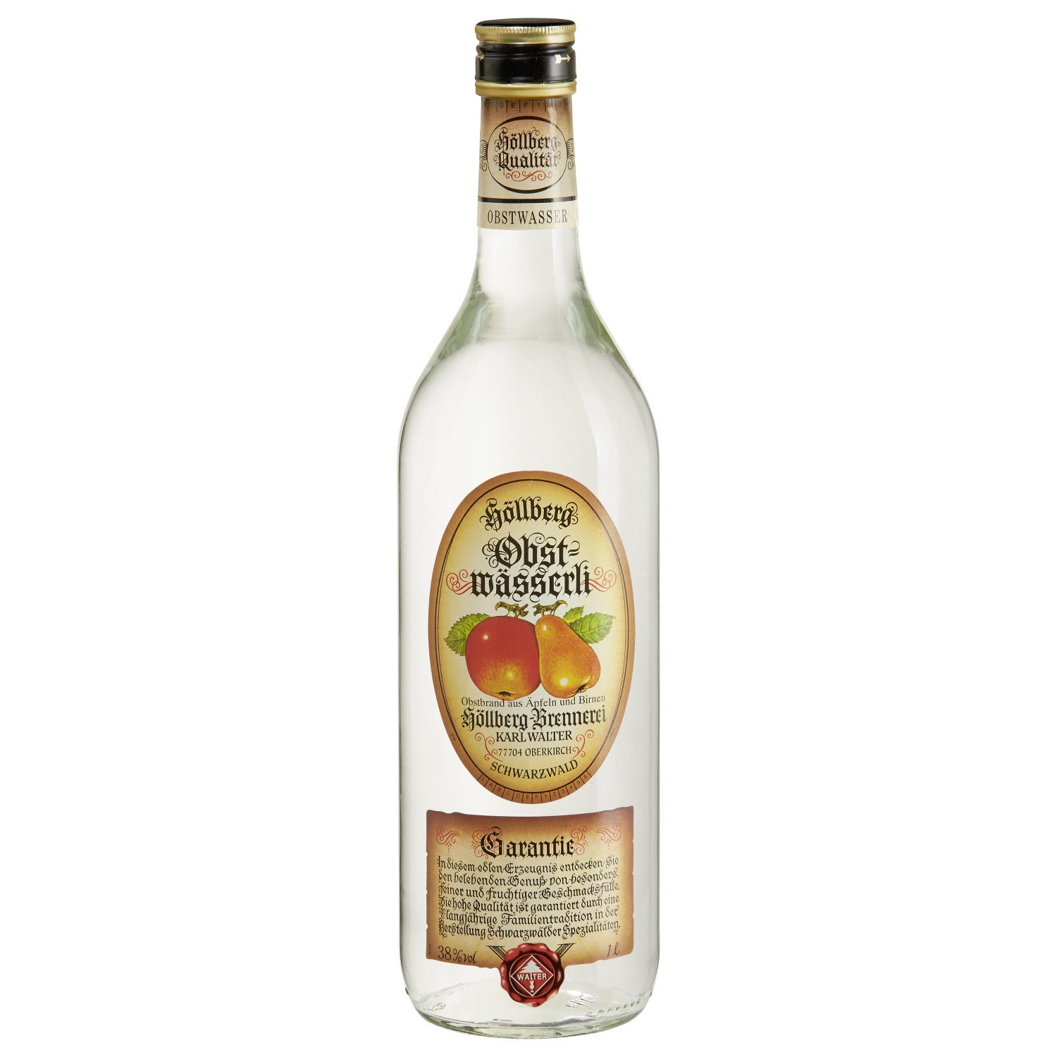 Original Höllberg Obstwasser 38% vol., 1 Liter | Edler Premium Brand aus Deutschland | Das perfekte Geschenk für Männer