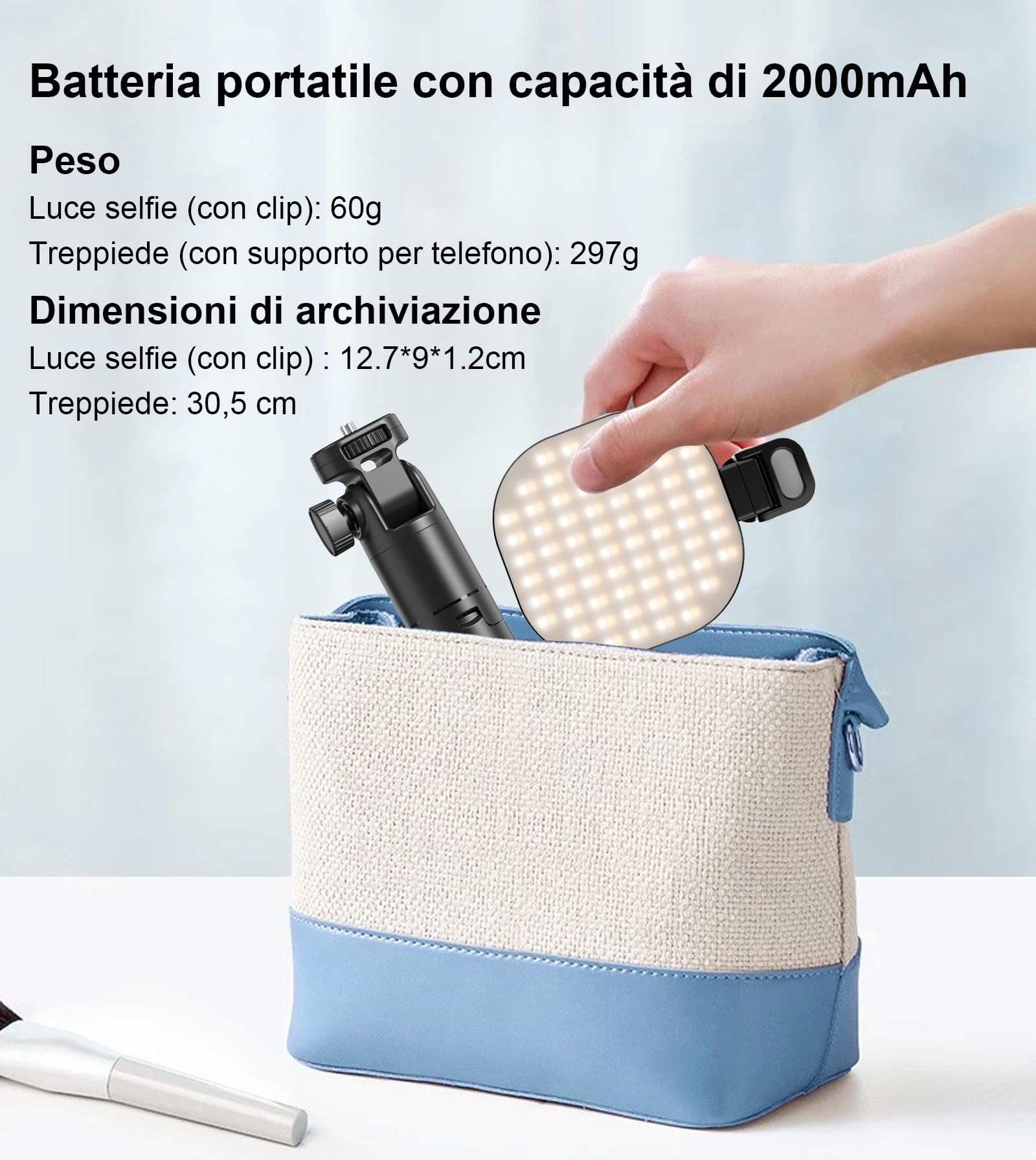 Gahenwo Vlogging Kit, Bastone Selfie Treppiede Treppiede per Smartphone Portatile con luce LED, 155cm Fotocamera Tripode Cellulare con Telecomando e Supporto per Telefono Cellulare per iPhone