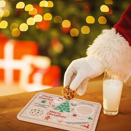 Miniatura 7 de Plato de madera de Papá Noel – Bandeja rectangular para leche y galletas de Nochebuena para suministros de decoración de Navidad