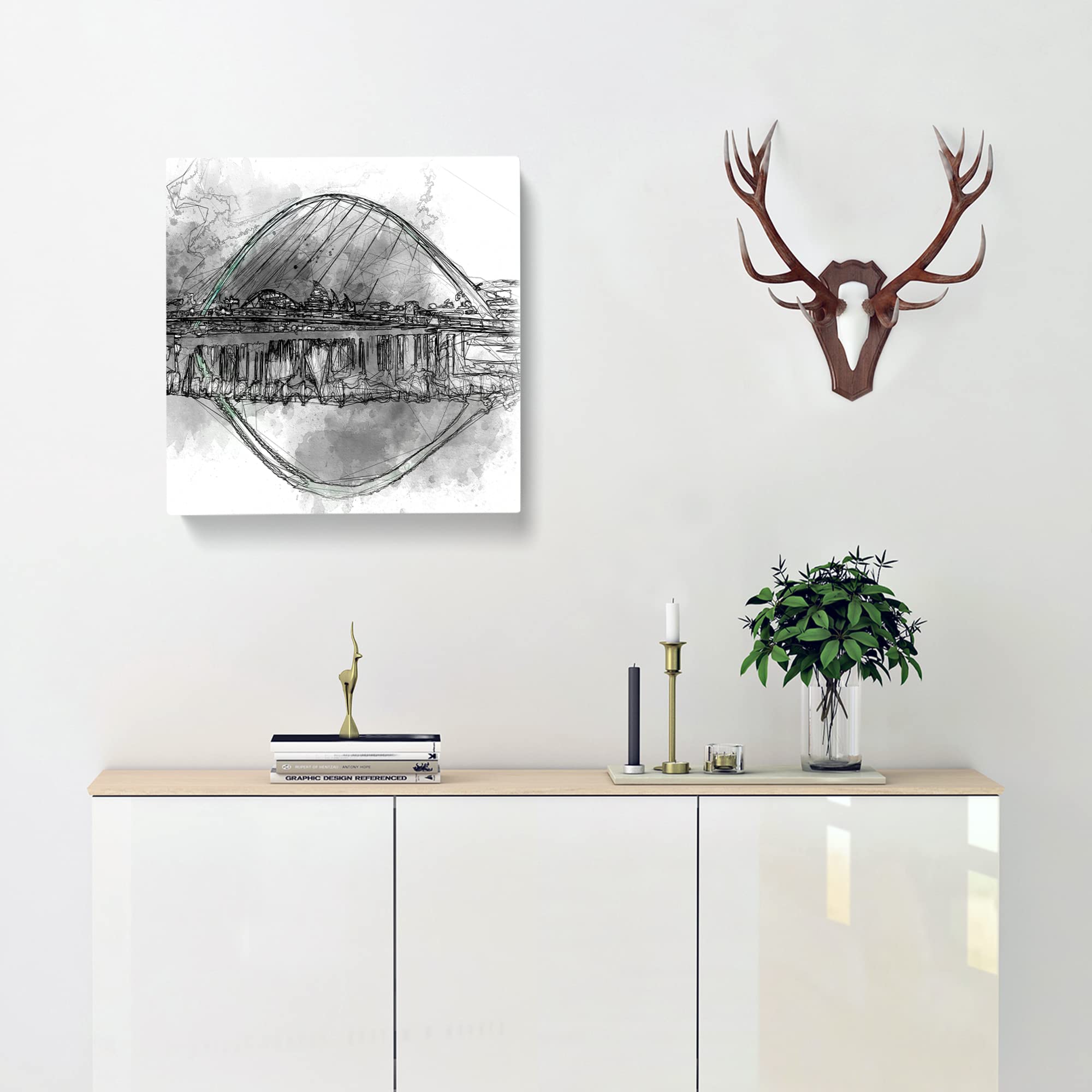 Gateshead Millennium Bridge Sketch Canvas Print, Mixed, 35L x 35W cm - Image 2
