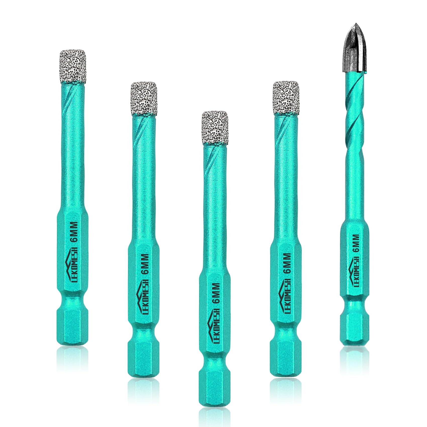 Set de Brocas Diamante - 4piezas 6MM Sierra de Corona & 1piezas 6MM Broca de Carburo con Vástago Hexagonal para Porcelánico Cerámica Mármol Granito Piedra Cuarzo