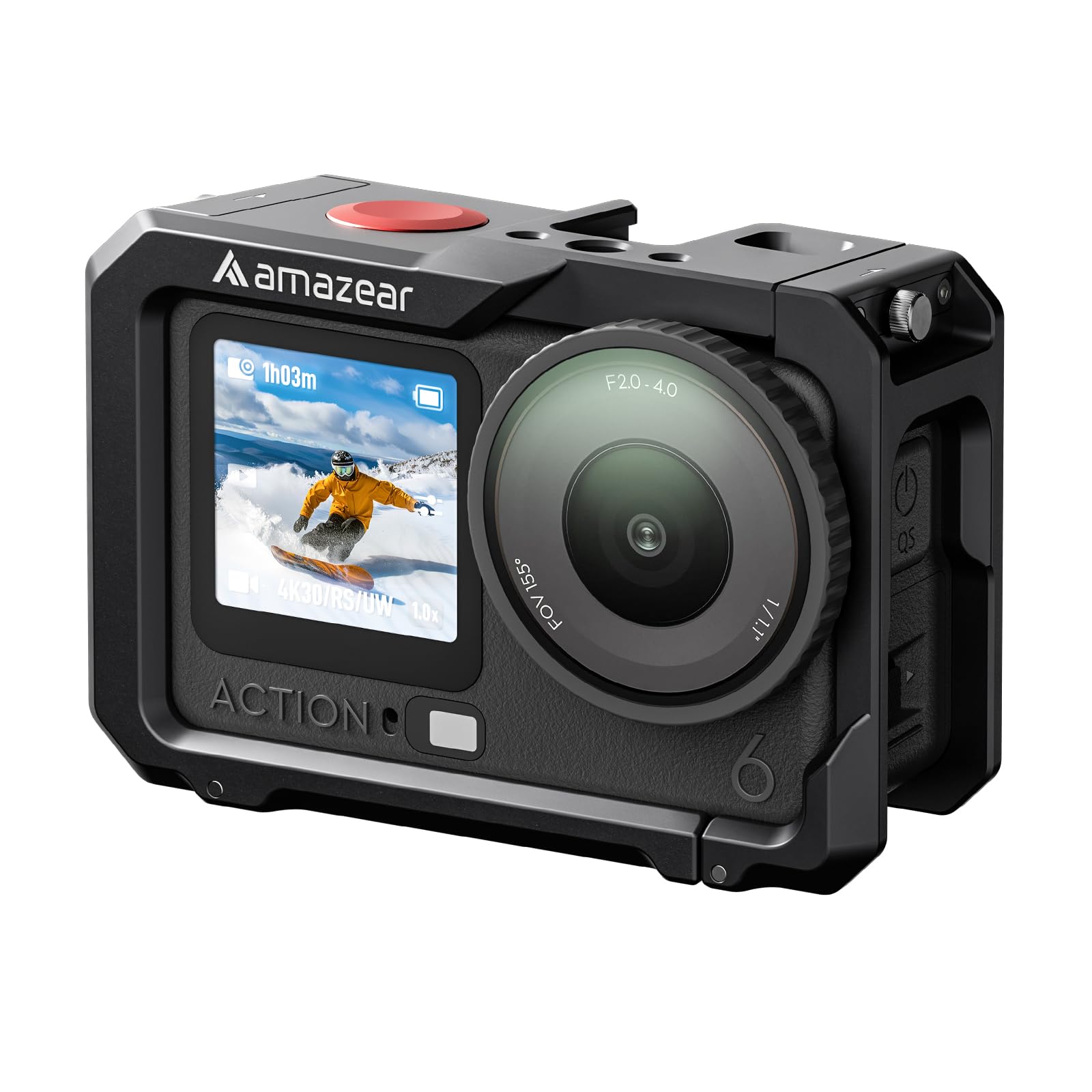 AMAZEAR Metal Protective Case for DJI Osmo Action 6 Accessories, Action6 Pro Multifunction Utility Frame Cage, Stronger Aluminum Housing Hard Cover with Soft Silicone Lens Caps, Black