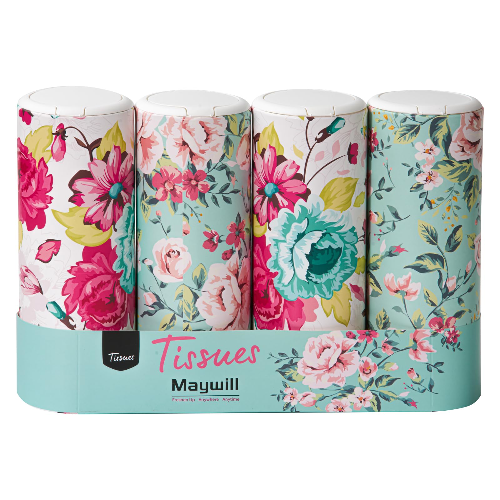 Car Tissues Holder with Facial Tissue, Car Cylinder Tissues with Chic Design, Suitable for Car Cup Holder,Travel Tissue Tubes Box Container(3-ply, 4 Pack, 200 Sheets)