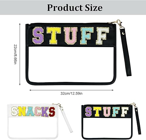 Miniatura 2 de Fantasyon 2 bolsas transparentes de chenilla para aperitivos, bolsa de maquillaje transparente multiusos de poliuretano, bolsa de aseo cosmético,