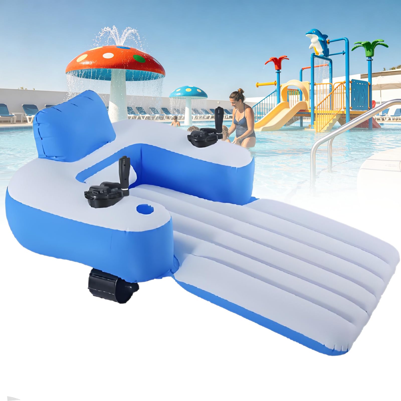 Materassino Gonfiabile Motorizzato con Opzione A Motore Singolo E Doppio, Lettino Galleggiante per Piscina Adulti, Sedia Ad Acqua per Abbronzatura E Relax in Estate Elongated